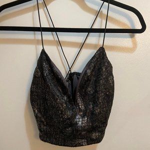Deep-V Sequin Top with Criss Cross Straps, size M